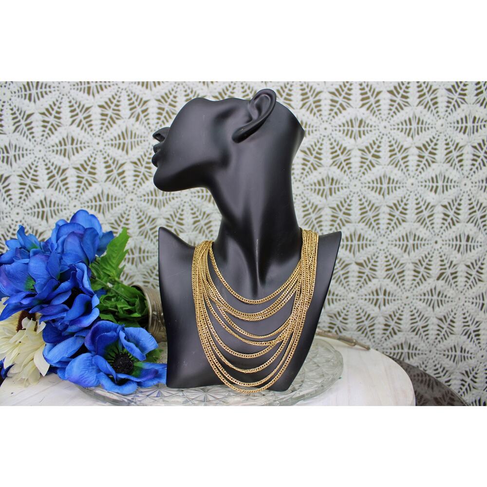 Vintage Monet Goldtone 9 Strand Layered Necklace